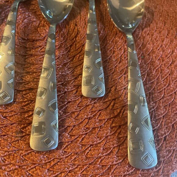 Cambridge Bedrock Sand Flatware Geometric Mod Soup Spoon Lot Set of 6 8" Oval - Picture 3 of 8
